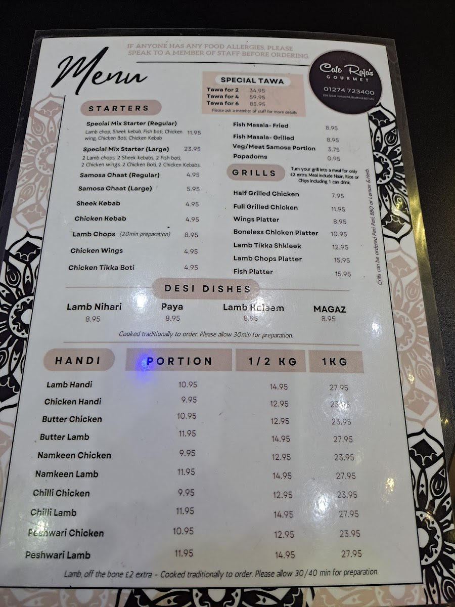 Cafe Raja's Menu - Image 1